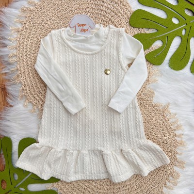 Conj. Blusa Manga Longa e Salopete Trançado - Off White